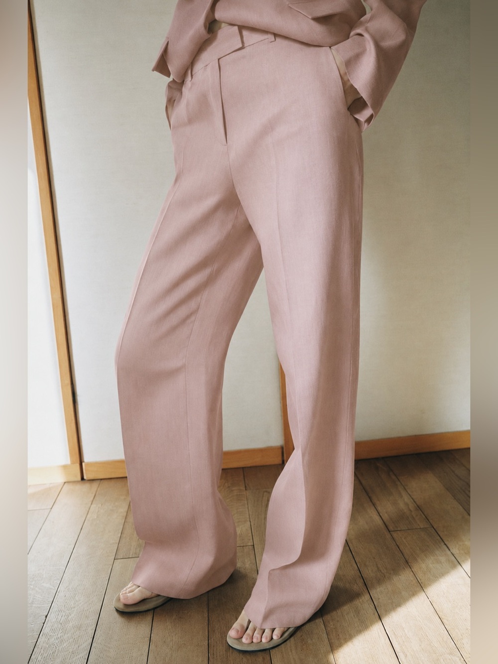 Zara NWT 100% Linen Pink Straight Leg Tailored Pants